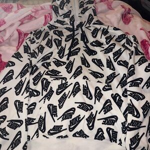Nike White and Black All-Over Print Hoodie